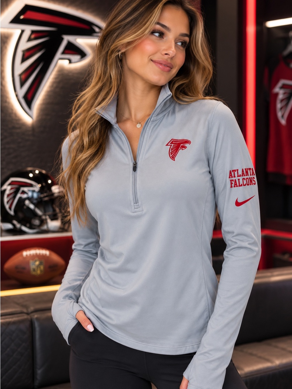 Nike Atlanta Falcons NFL Dri-FIT Women’s Medium Gray 1/4 Zip Pullover